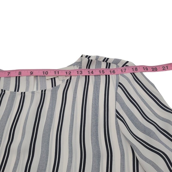 Loft Navy & White Striped Tie Front 3/4 Sleeve Blouse Womens Sz L - Picture 3 of 11